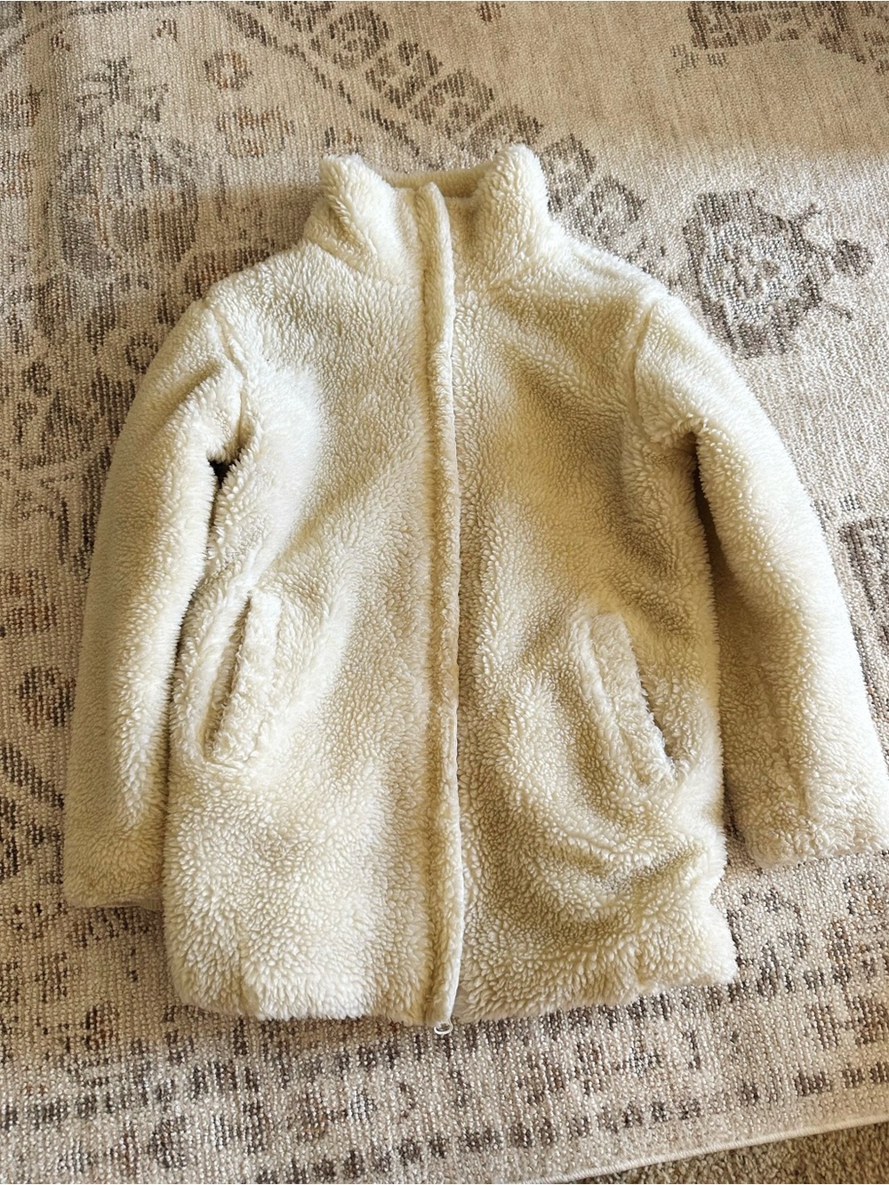 Wool Blend Women's Cream Teddy Sherpa Zip Jacket